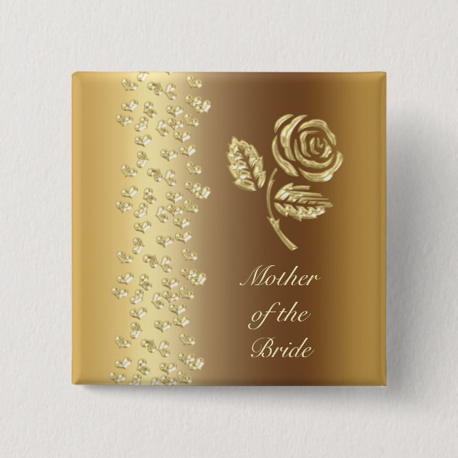Faux Golden Bröllop ro och namn Knapp (Framsida)