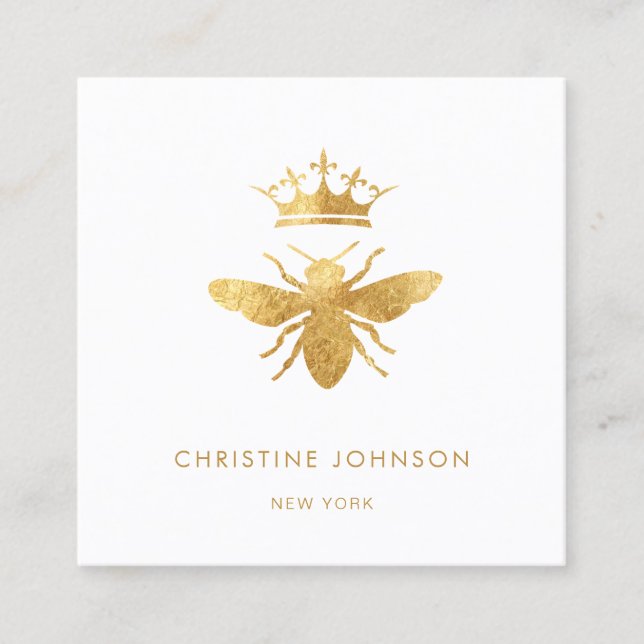 Faux golden foil Queen bee logotyp Fyrkantigt Visitkort (Framsida)