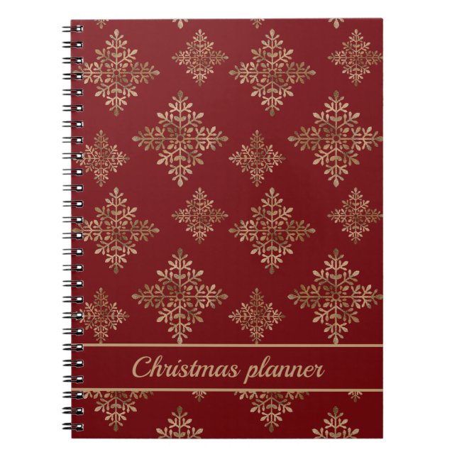 Faux Golden Foil Snöflingor on Red (inte Real Foil Anteckningsbok (Framsidan)