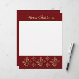 Faux Golden Foil Snöflingor on Red (inte Real Foil Brevhuvud