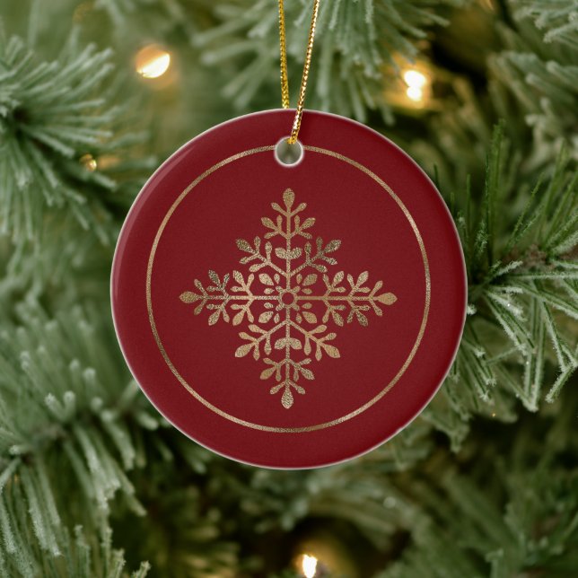 Faux Golden Foil Snowflake on Red (ej riktig olja) Julgransprydnad Keramik (Träd)