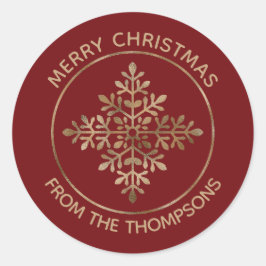 Faux Golden Foil Snowflake on Red (ej riktig olja) Runt Klistermärke