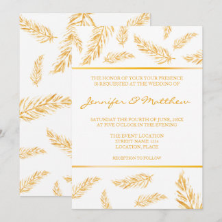 Faux Golden Gult Färg Feathers Elegant bröllop Inbjudningar