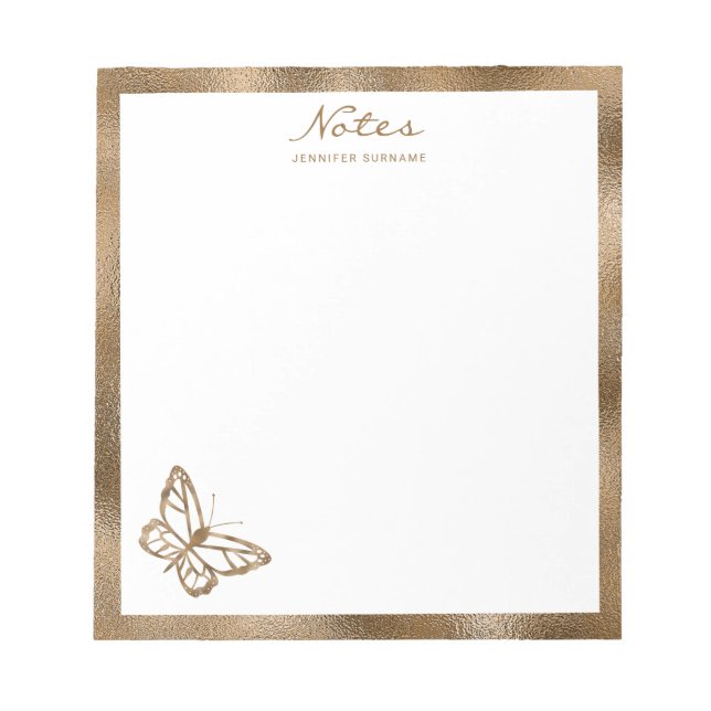 Faux Golden Gult Foil Butterfly & Anpassningsbar T Anteckningsblock (Framsida)