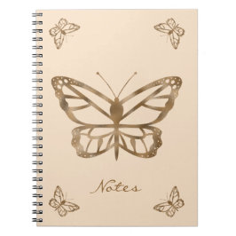Faux Golden Gult Foil look Butterflies & Text Anteckningsbok