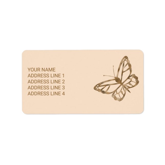 Faux Golden Gult Foil look like Butterfly & Text Adressetikett (Framsidan)