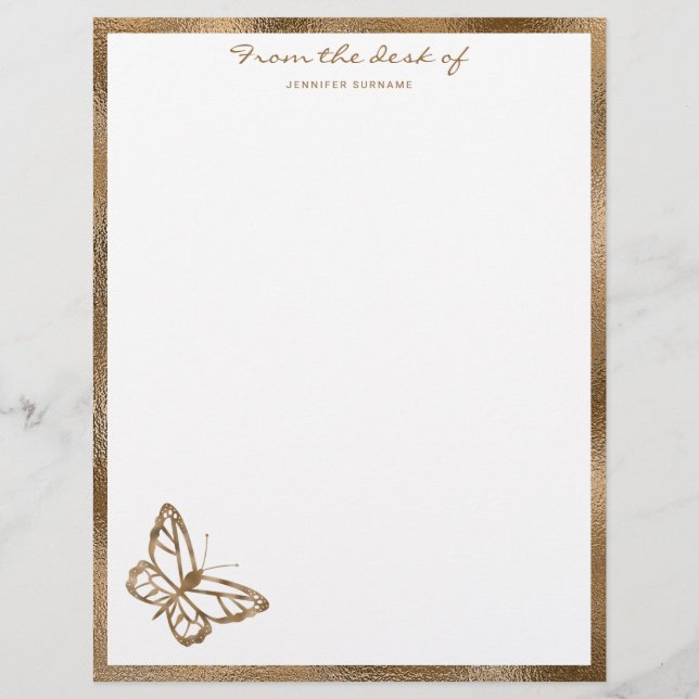 Faux Golden Gult Foil look like Butterfly &Text Brevhuvud (Framsida)