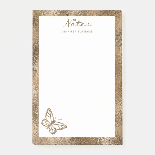 Faux Golden Gult Foil look like Butterfly & Text Post-it Block (Framsida)