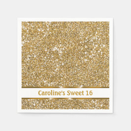 Faux Golden Gult Glitter Struktur Sweet sixteen Pappersservett