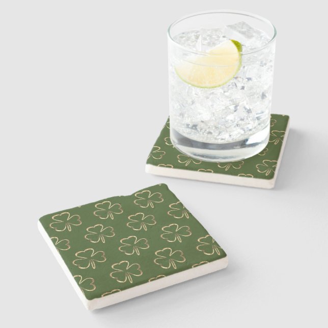 Faux Golden Shamrock Klöver Irish Lycka till Stenunderlägg (Sidan)