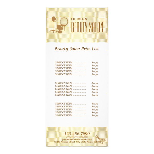 Faux Golden Wave Makeup Beauty Salon Pris List Reklamkort (Framsidan)