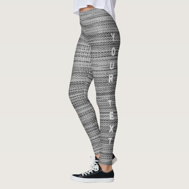 Faux Grått Fabric Leggings med Anpassningsbar Text (Vänster)