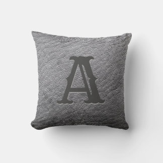 Faux Grått Leather Monogram Embossed Kudde