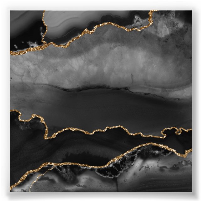 Faux Grått Marcular Agate Golden Glitter Black Sto Fototryck (Framsidan)