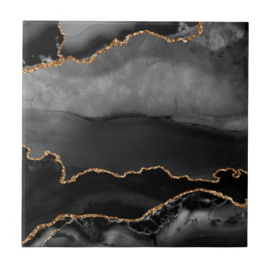 Faux Grått marmorerat agate Golden Glitter Black  Kakelplatta