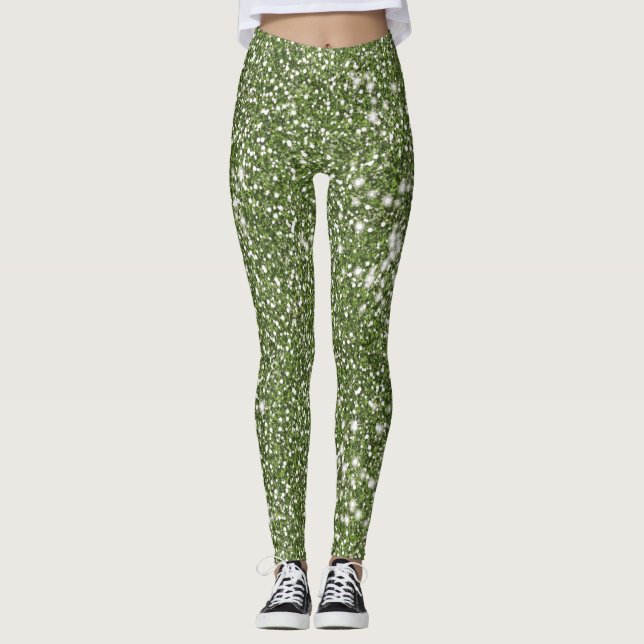 Faux Grönt Glitter Struktur utseende design Leggings (Framsida)