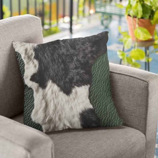 Faux Grönt Leather Cow Gömmer päls Kudde (Skapare uppladdad)