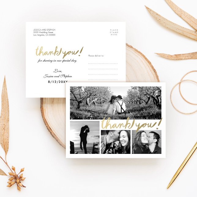 Faux Guld 4 Photo Collage Tack vykort (Skapare uppladdad)