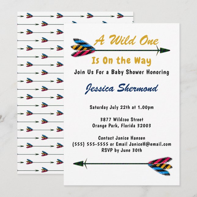 Faux Guld A Vild 1 babyvykort för stampil Inbjudningar (Fram/baksida)