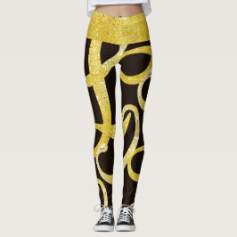 Faux guld abstrakt brev L glam shinny mönster Leggings
