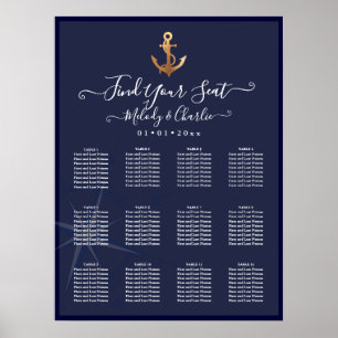 FAUX GULD ANCHOR NAVY NAUTICAL SEATCHART POSTER