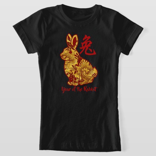 Faux Guld-året för kaninen T Shirt (Laydown)