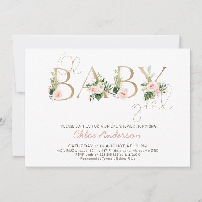 Faux Guld Baby Blommigt Oh Baby Shower Inbjudningar (Framsida)