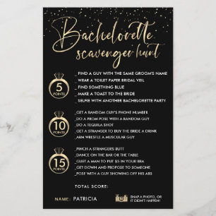Faux Guld Black Bachelorette Scavenger Hunt Game
