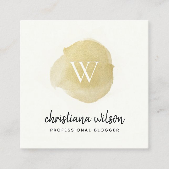 FAUX GULD BLACK BRUSH STROKE CALLIGRAPHY MONOGRAM FYRKANTIGT VISITKORT (Framsida)