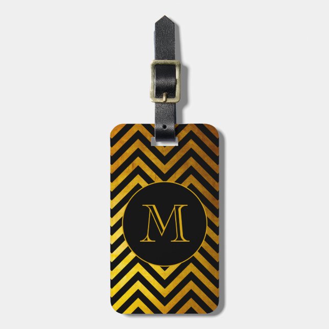 Faux Guld Black Chevron Mönster Anpassningsbar Mon Bagagebricka (Vertikal Framsida)