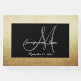 Faux Guld Black Elegant Monogram Photo Bröllop Gästböcker