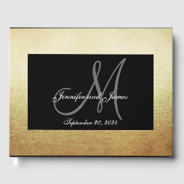 Faux Guld Black Elegant Monogram Photo Bröllop Gästböcker