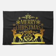 Faux Guld Black God jul Kitchen Hand Towel