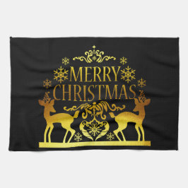 Faux Guld Black God jul Kitchen Hand Towel Kökshandduk
