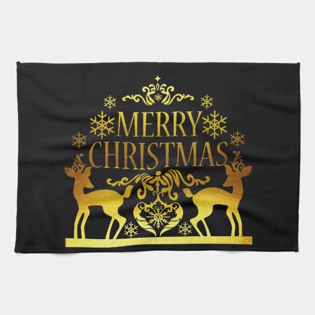 Faux Guld Black God jul Kitchen Hand Towel Kökshandduk (Horisontell)