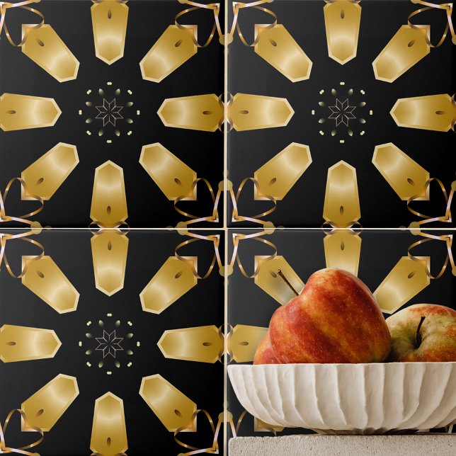 Faux Guld & Black Luxury Mosaic Geometric Mönster Kakelplatta (Skapare uppladdad)