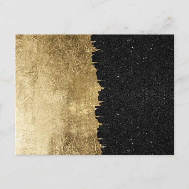 Faux Guld & Black Starry Night Brushstrokes Vykort (Framsida)