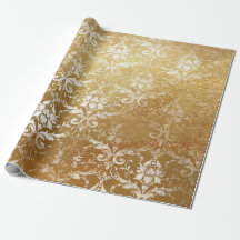 Faux Guld Blommigt Cottage Grungy Damask White Roy