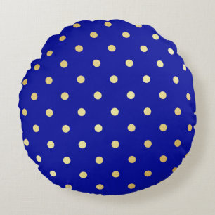faux guld blue polka dots rund kudde