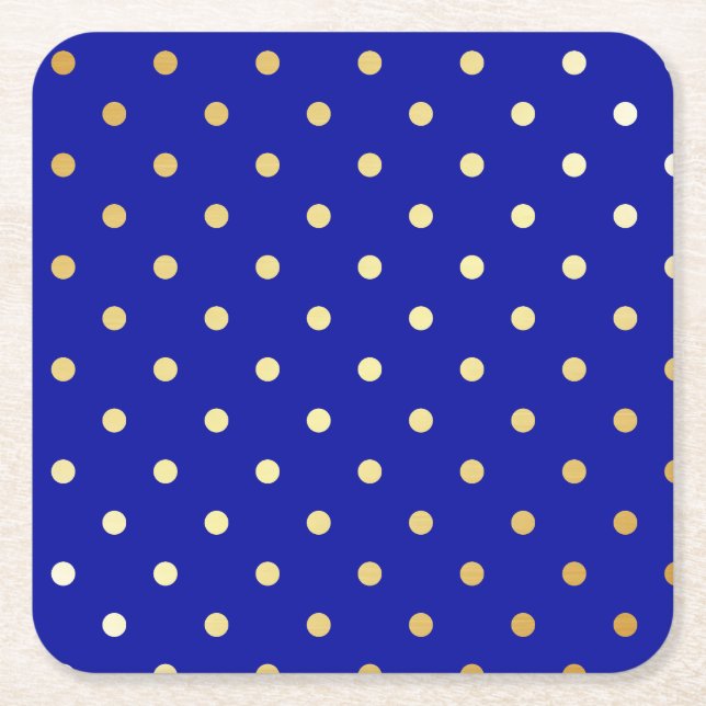 faux guld blue polka dots underlägg papper kvadrat (Framsidan)
