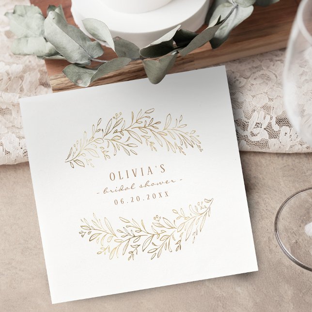 faux guld botaniskt blad möhippa party pappersservett (faux gold botanical foliage bridal shower party napkins)