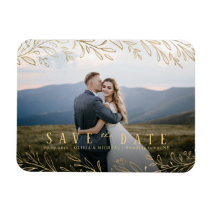 Faux guld, botaniskt fotografi spara datumet magnet