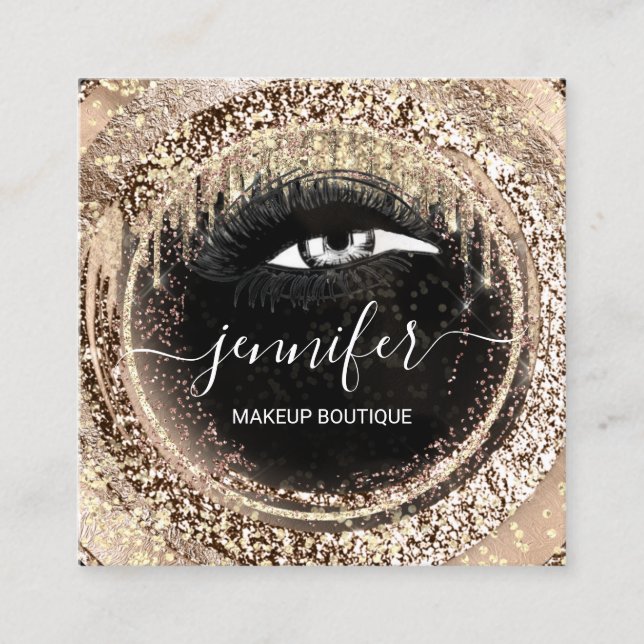 Faux Guld Boutique Makeup Lash QRCode Lash Black Fyrkantigt Visitkort (Framsida)