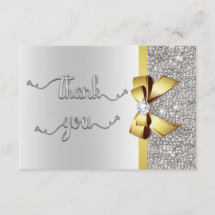 Faux Guld Bow Silver Sequins Tack Kort