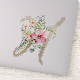 Faux Guld Brev ’H’ Watercolor Vild Flowers Klistermärken