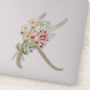 Faux Guld Brev ’K’ Watercolor Vild Flowers Klistermärken