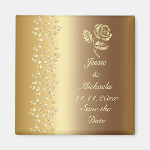 Faux Guld Bröllop Ro och Hearts Spara datum Magnet