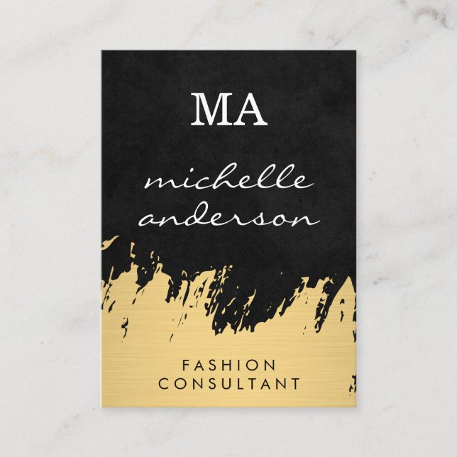 Faux Guld Brushed Black med Monogram Visitkort (Framsida)