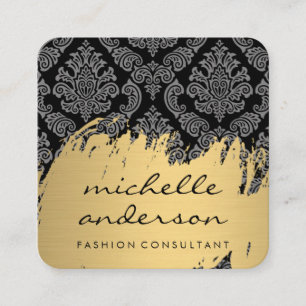 Faux Guld Brushed Damask Pattern Fyrkantigt Visitkort