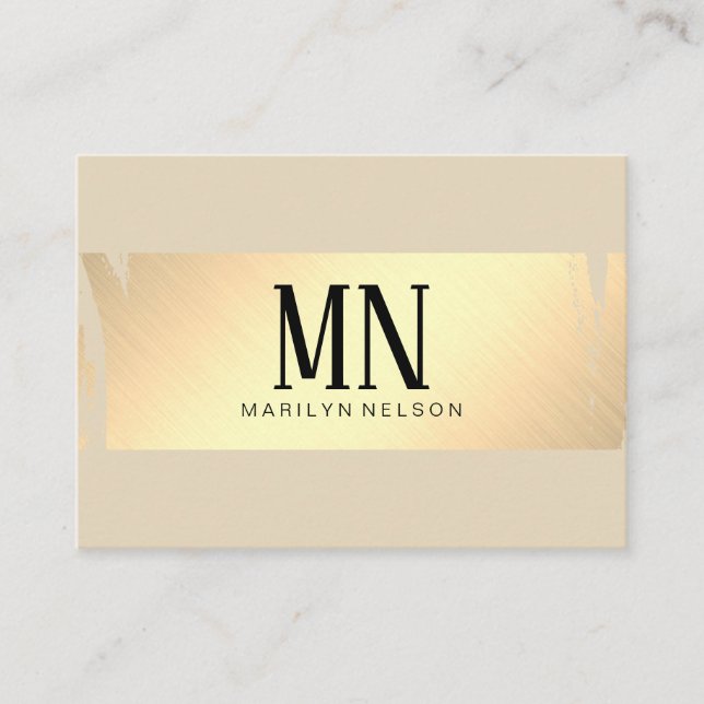 Faux Guld Brushed med Chic Monogram/Beige Visitkort (Framsida)